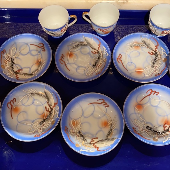 Vintage Raised Hand Painted Dragon Betson Demitasse cup & saucer Bone China SET - Picture 7 of 14